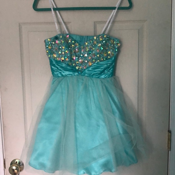 SHORT TURQUOISE DRESS - Picture 1 of 4